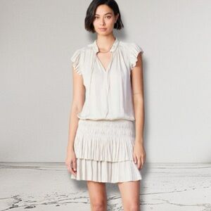 Current Air Anthropologie Zoey Pleated Mini Dress in Ecru- Size XS